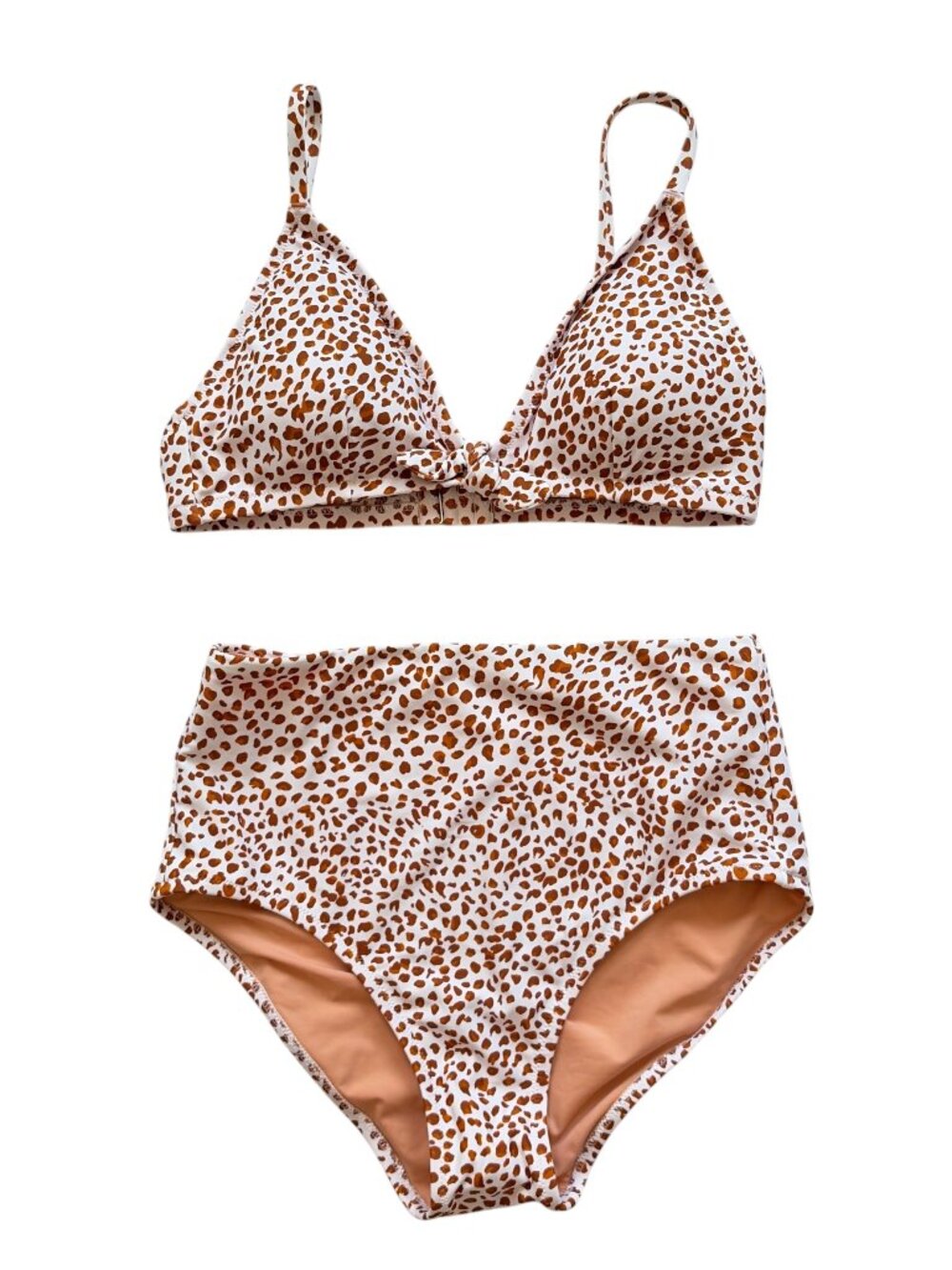 J. Crew Factory White Brown Printed High Waisted Bikini